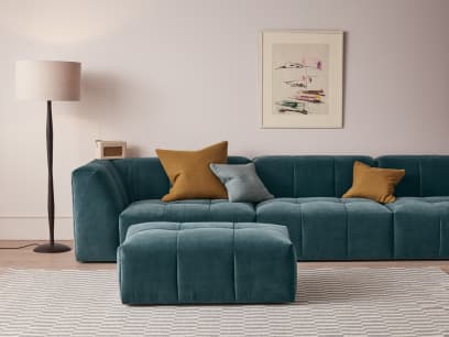 Top of the Blocks Small Footstool in Sopping Seagrass Teal Velvet