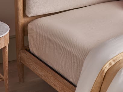 Stripey Slubby Linen Fitted Sheet in Pink