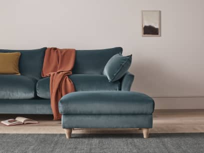 Brioche Footstool in Sopping Seagrass Teal Velvet