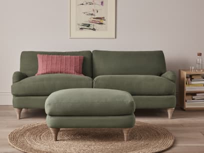 Jonesy Footstool in Waxed Jacket Green Linen