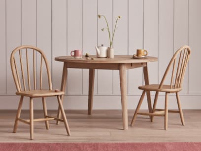 Pair of Chortler Kitchen Chairs in Whitewashed Oak with Parquet Pie Kitchen Table