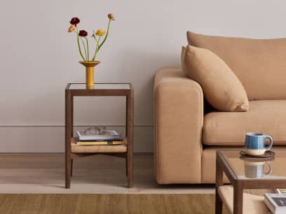 Little Keepsake Side Table in Dark Oak with the Big Easy Sofa