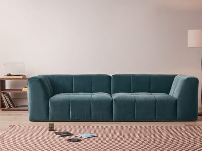 Top of The Blocks Sofa in Sopping Seagrass Teal Velvet
