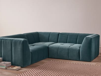 Top of The Blocks Corner Sofa in Sopping Seagrass Teal Velvet
