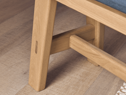 Budge Bench in Light Oak in Leaky Pen Blue Slubby Cotton