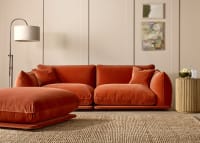 Blockbuster Modular Sofa + Footstool in Broken Pot Orange Velvet