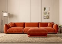 Blockbuster Modular Sofa + Footstool in Broken Pot Orange Velvet