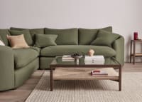 Square Keepsake Coffee Table in Dark Oak with the Curvella Corner Sofa