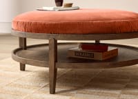 Hobnob Coffee Table in Dark Oak in Broken Pot Orange Velvet