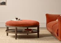 Hobnob Coffee Table in Dark Oak in Broken Pot Orange Velvet