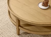 Hobnob Coffee Table in Light Oak in Sopping Seagrass Teal Velvet