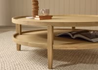 Hobnob Coffee Table in Light Oak in Sopping Seagrass Teal Velvet