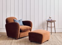 Nightcap Accent Chair with Footstool in School Satchel Brown Clever Velvet