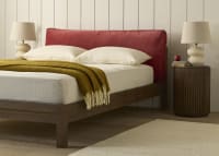 Slumberbatch Bed in Dark Oak in Toffee Apple Red Chenille