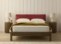 Slumberbatch Bed in Dark Oak in Toffee Apple Red Chenille