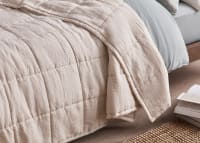 Stripey Slubby Linen Quilt - 200cm x 230cm - Butterscotch