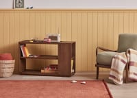helfie Side Table in Dark Oak with the Easins Accent Chair