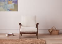 Squishbag Accent Chair in Dark Oak in Egg Box Beige Linen