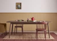 Chinwag Kitchen Table in Dark Oak with the Painted Drummer and Dapper Kitchen Chairs
