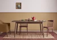 Chinwag Kitchen Table in Dark Oak with the Painted Drummer and Dapper Kitchen Chairs