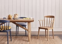 Drifter Kitchen Chair in Light Oak with the Barney Kitchen Table, Painted Drummer Kitchen Chairs and Soft Scoop Seat Pad