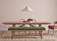 Budge Bench in Light Oak in Battered Shed Clever Linen
