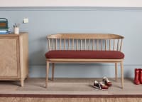 Drummer Bench in Light Oak in Quince Jam Clever Linen