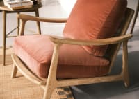 Squishbag Accent Chair in Whitewashed Oak in Quince Jam Red Chenille