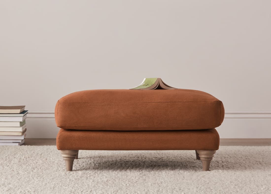 Bagsie Footstool in Broken Pot Orange Linen
