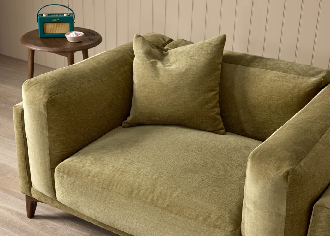 Basecamp Love Seat in Pressed Olives Green Chenille