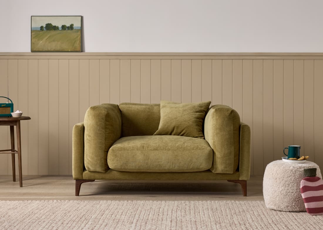 Basecamp Love Seat in Pressed Olives Green Chenille