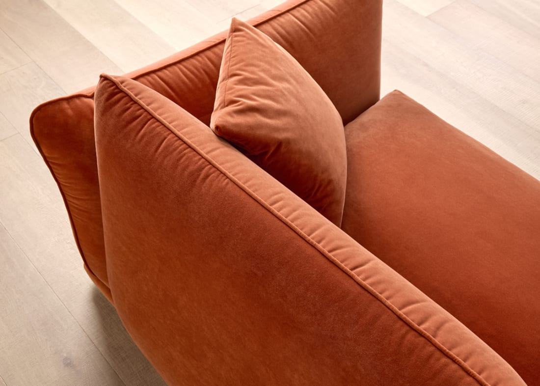 Blockbuster Modular Sofa in Broken Pot Orange Velvet