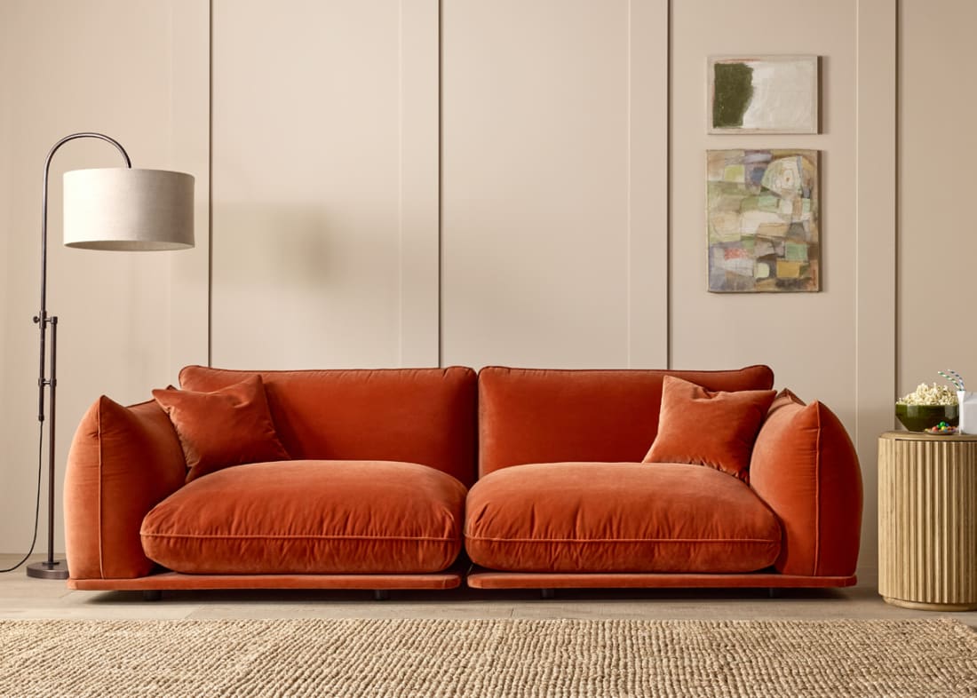 Blockbuster Modular Sofa in Broken Pot Orange Velvet