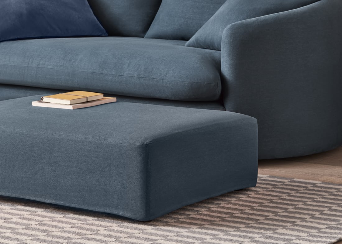 Bruges Footstool in Hosepipe Teal Linen