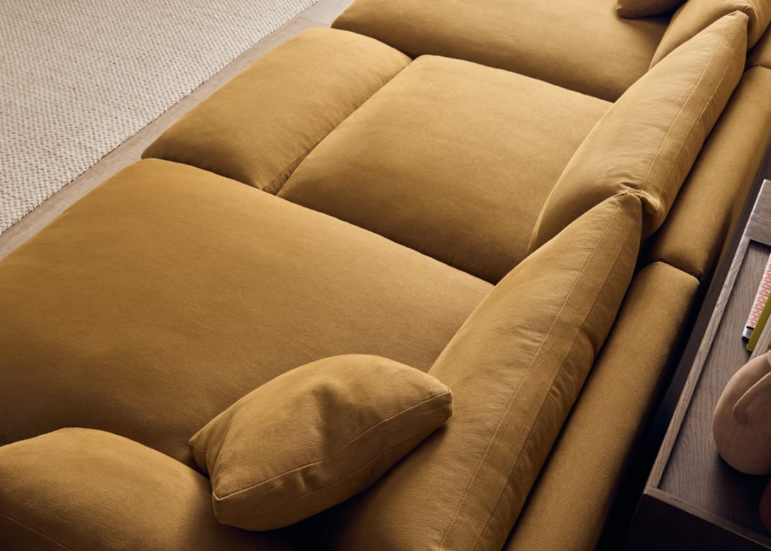 Cuddlemuffin Chaise Movie Sofa in Treacle Tart Yellow Linen
