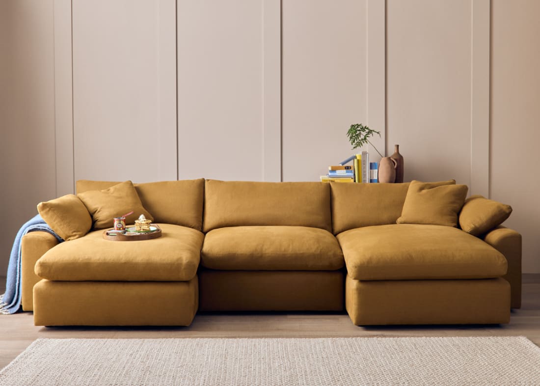 Cuddlemuffin Chaise Movie Sofa in Treacle Tart Yellow Linen