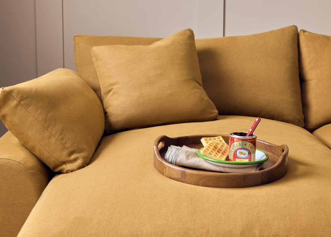 Cuddlemuffin Chaise Movie Sofa in Treacle Tart Yellow Linen