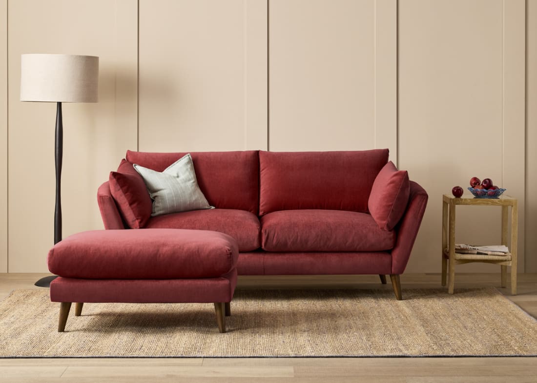 Groover Footstool in Toffee Apple Red Chenille