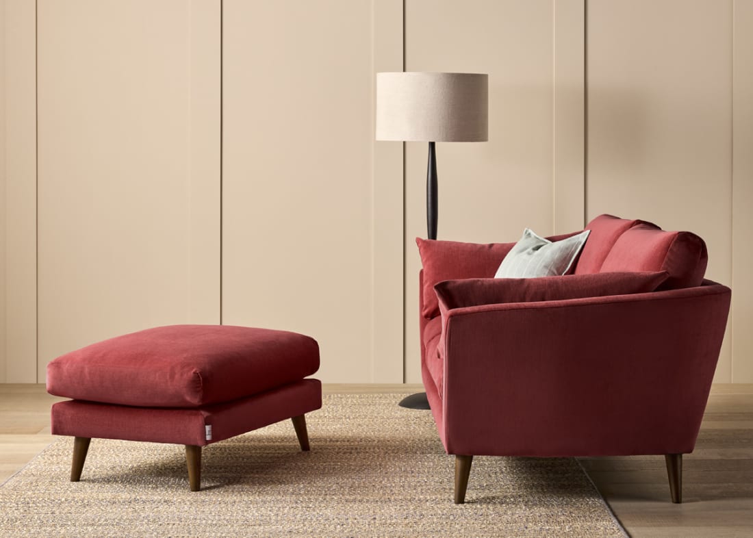 Groover Footstool in Toffee Apple Red Chenille