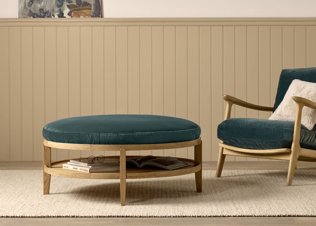 Hobnob Coffee Table in Light Oak in Sopping Seagrass Teal Velvet