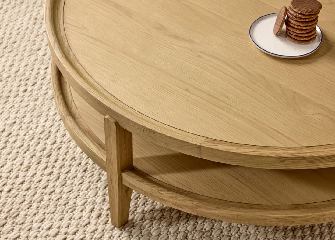 Hobnob Coffee Table in Light Oak in Sopping Seagrass Teal Velvet