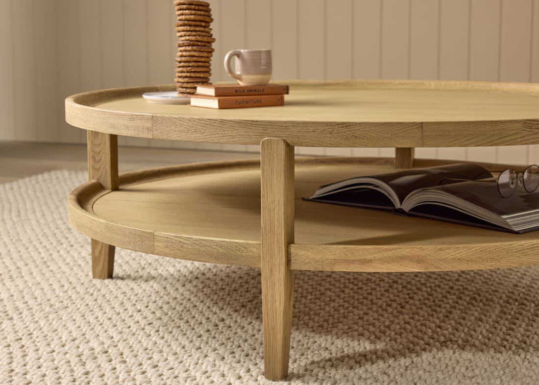 Hobnob Coffee Table in Light Oak in Sopping Seagrass Teal Velvet