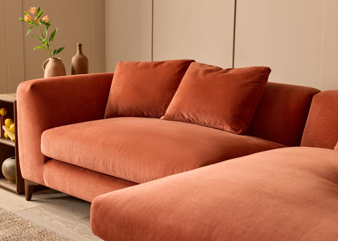 La Dolce Seater Chaise Sofa in Broken Pot Orange Chenille