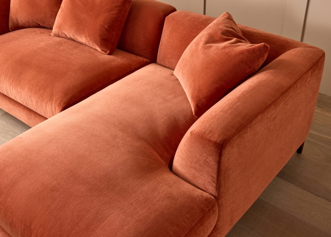 La Dolce Seater Chaise Sofa in Broken Pot Orange Chenille