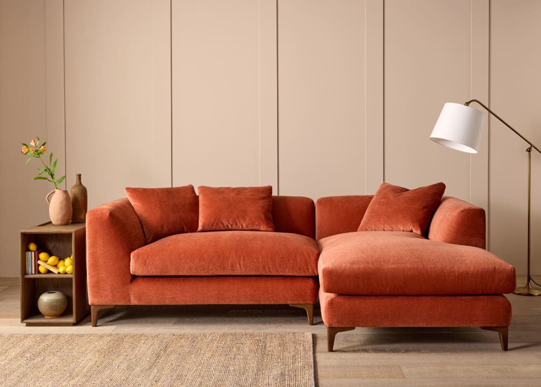 La Dolce Seater Chaise Sofa in Broken Pot Orange Chenille