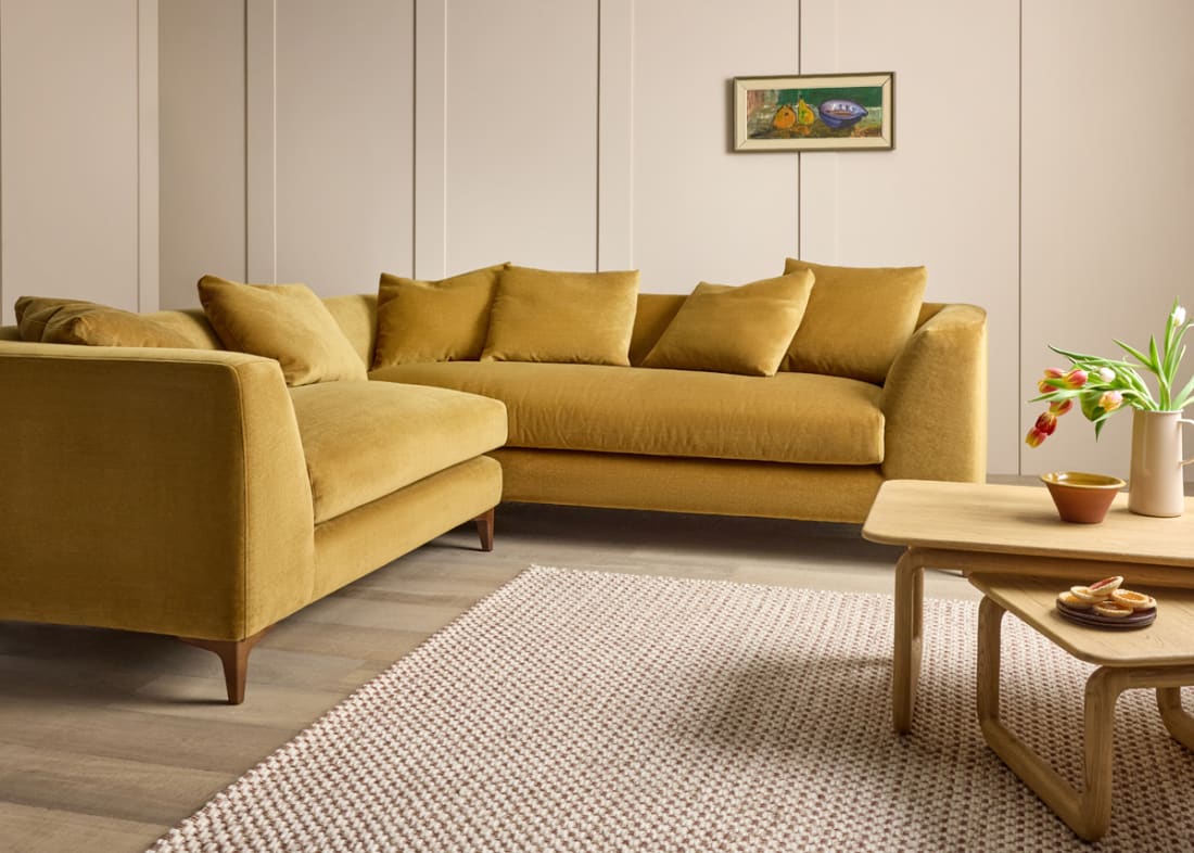 La Dolce Seater Corner Sofa in Treacle Tart Yellow Chenille
