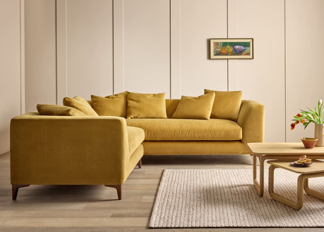 La Dolce Seater Corner Sofa in Treacle Tart Yellow Chenille