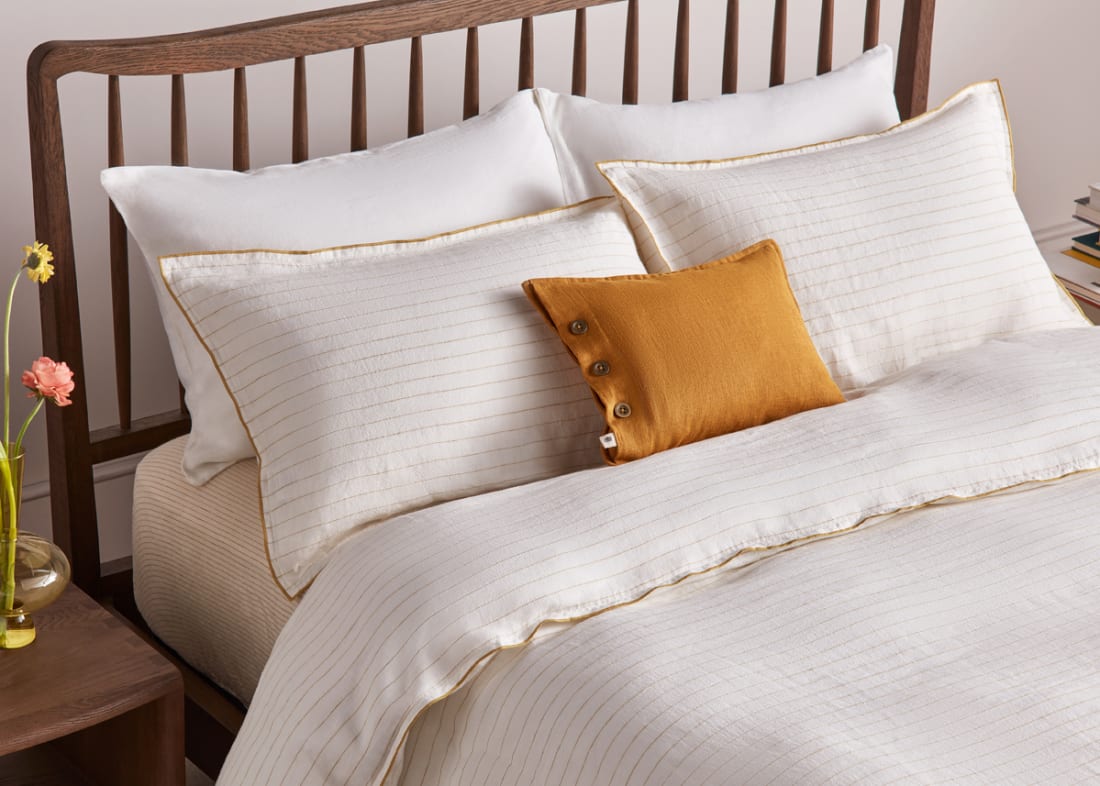 Widey Stripe Lazy Linen Duvet Cover - Double - Butterscotch