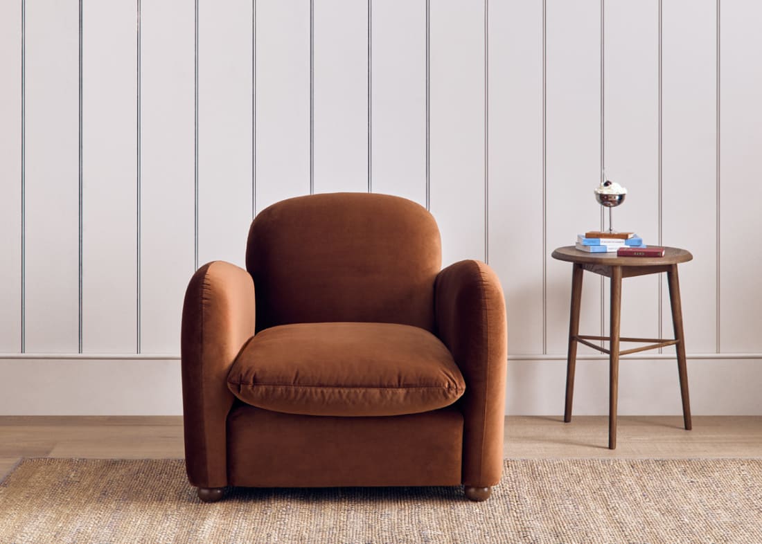 Nightcap Accent Chair in School Satchel Brown Clever Velvet