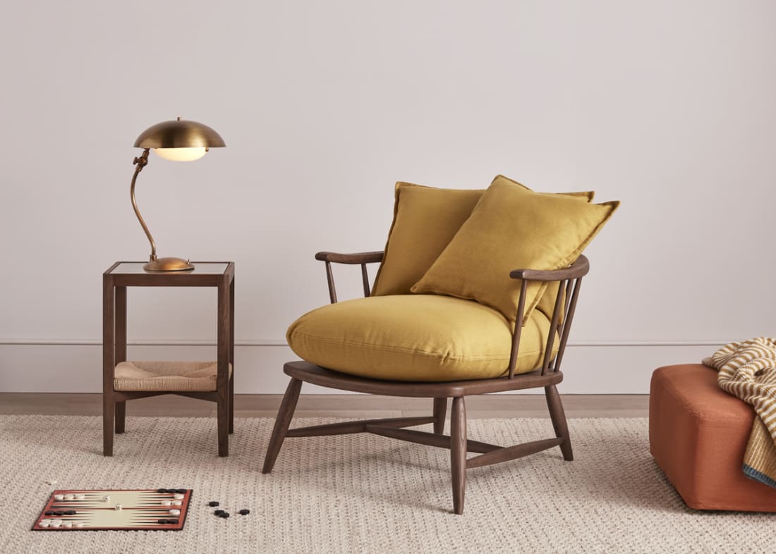 Nestins Accent Chair in Honey Pot Yellow Linen